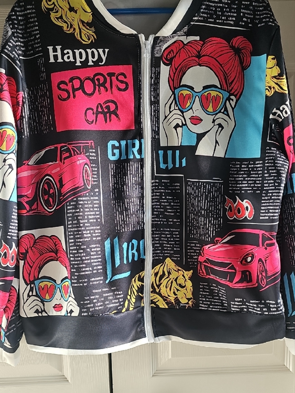 New XL Women's Pop Art Graphic Vibrant Streetwear Bomber Jacket - Picture 6 of 16
